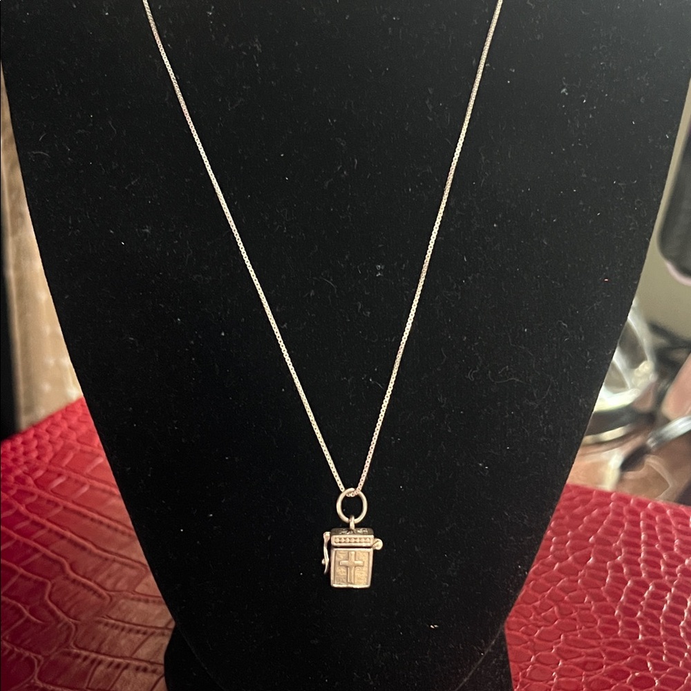Sterling Silver Cross prayer box Pendant Necklace with Chain